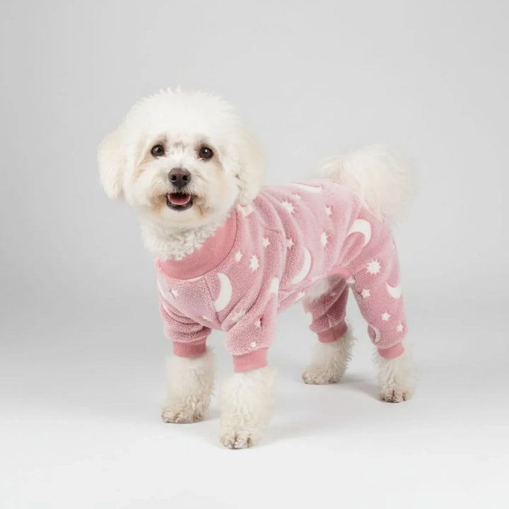 Unisex dog sleepwear featuring a comforting moon and stars pattern