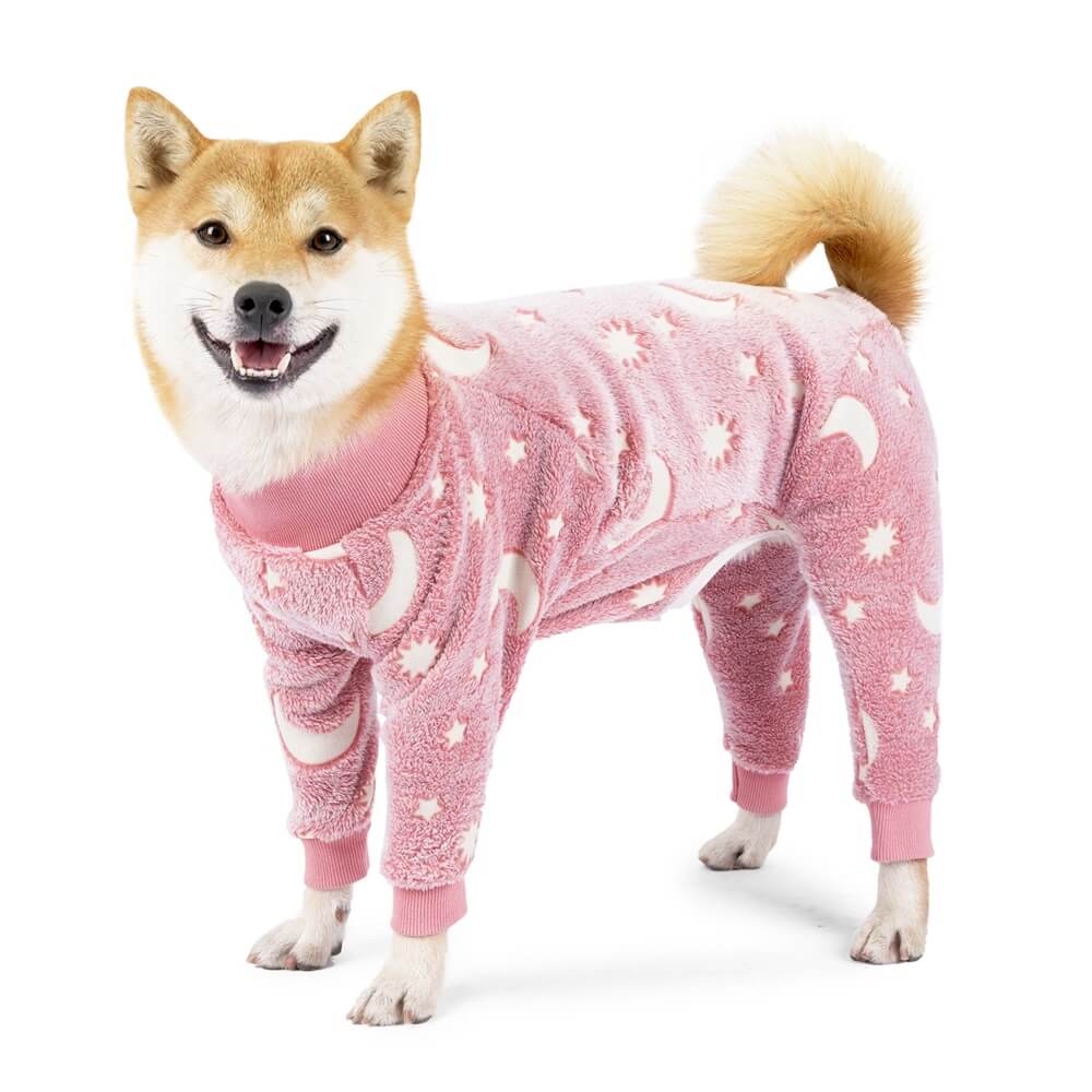 Large dog pajamas with a soothing moon and stars design in flannel