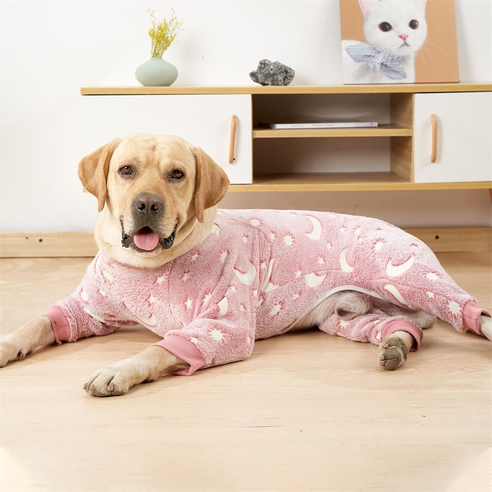 Pet pajamas in warm flannel, decorated with whimsical moon and stars print