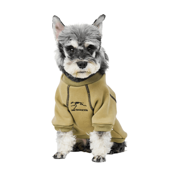 Warm pet apparel: grey fleece dog hoodie with functional front zipper.