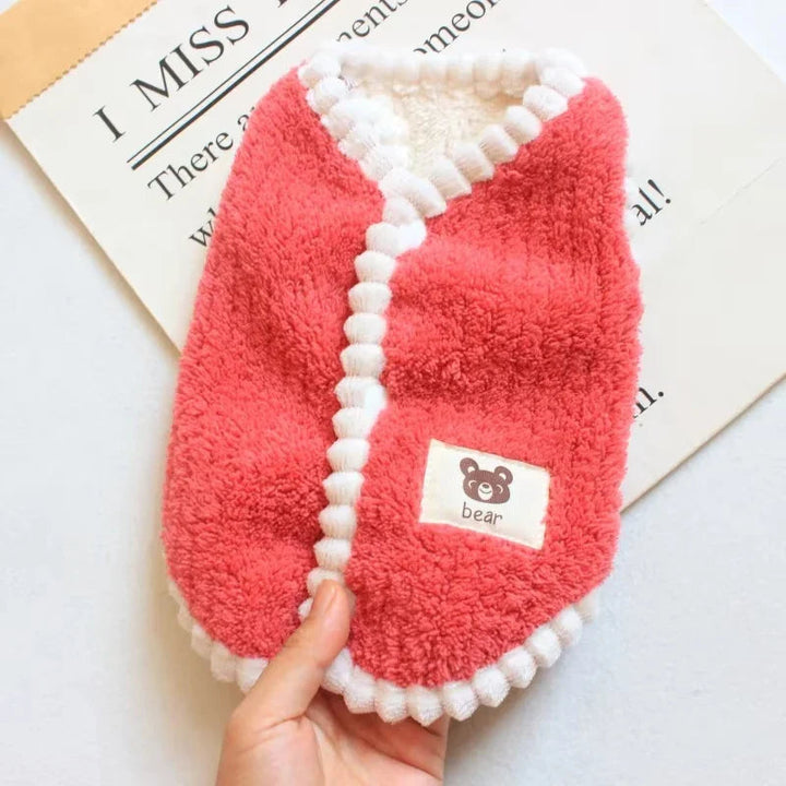 Fleece pet coat providing full body warmth for a small dog or cat
