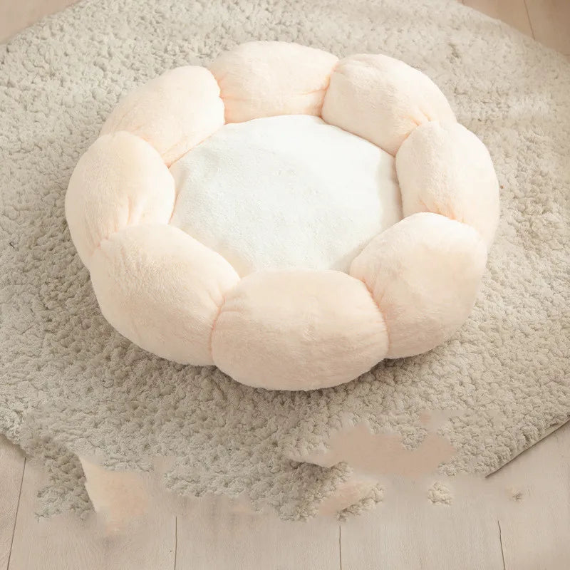 Pet comfort embodied in a flower basket cat bed, a soft cave designed for deep feline sleep.