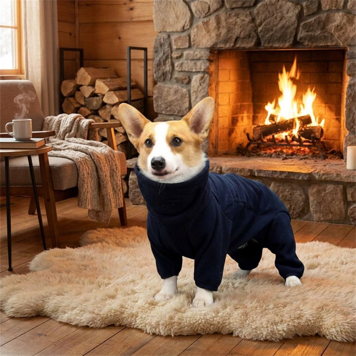 Cozy full-body dog fleece suit for ultimate warmth in winter. Ideal pet apparel for small to large dogs.