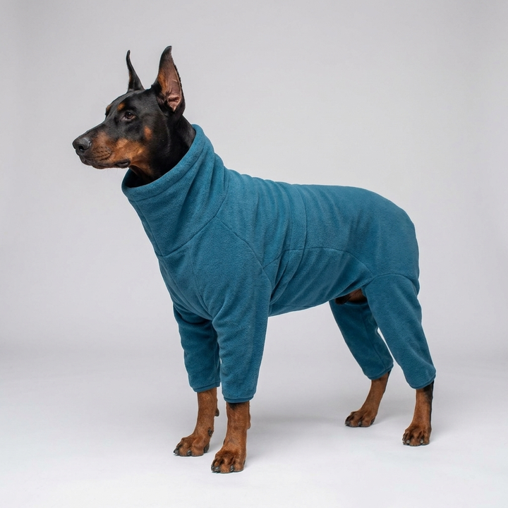 Warm dog full-body fleece, a cozy dog suit for all breeds. Excellent winter dog coat for ultimate comfort.