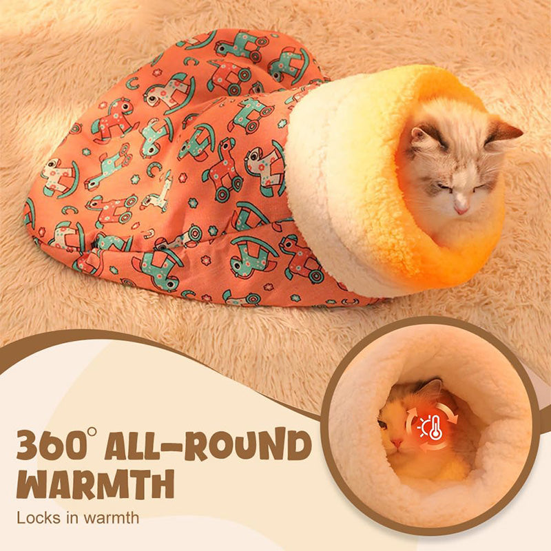 Innovative pet supplies: a spacious cat sleeping bag connected to an engaging play tunnel.