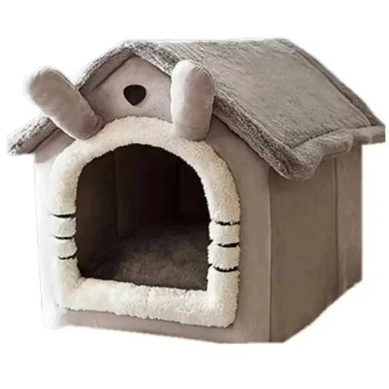 Small pet house dog bed in gray, designed for warming comfort for cats and small dogs