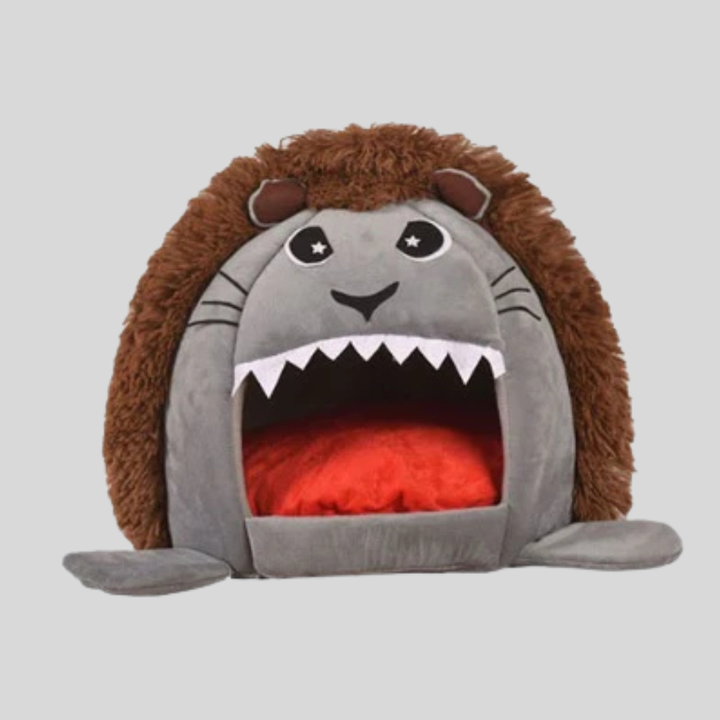 Cozy gray felt cat cave bed, perfect for small pets to hide and sleep, with cushioned mat.