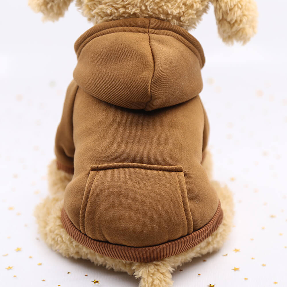 Collection of various colored pet dog hoodie sweatshirts with pockets, essential dog apparel.