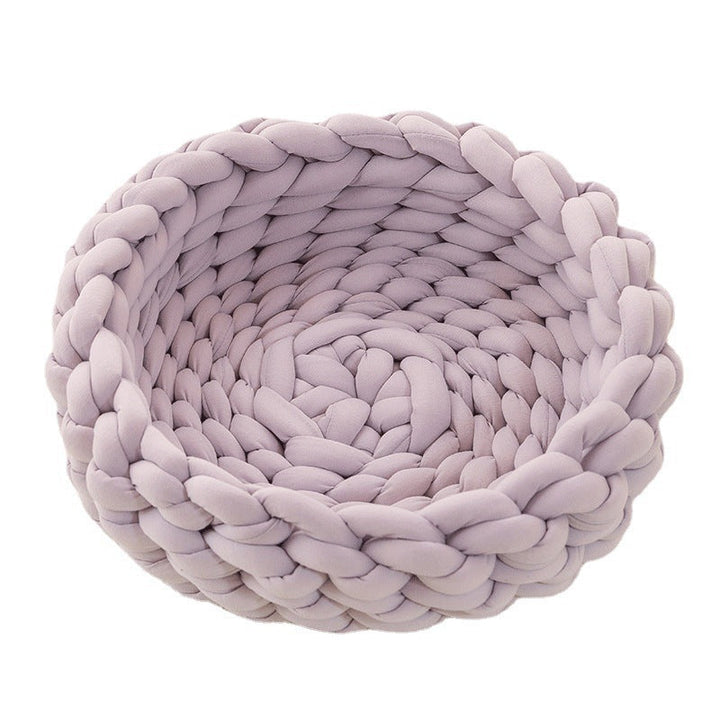Elegant knitted cat bed, designed for maximum feline comfort and a cozy, private animal house.
