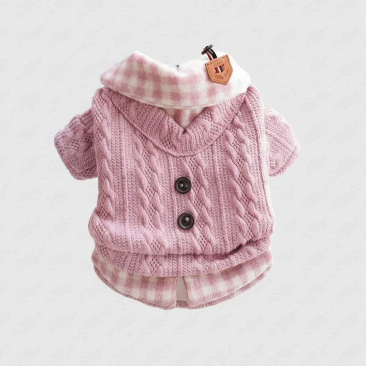 Medium dog pet sweater, knitted with a fashionable plaid collar, soft and stylish