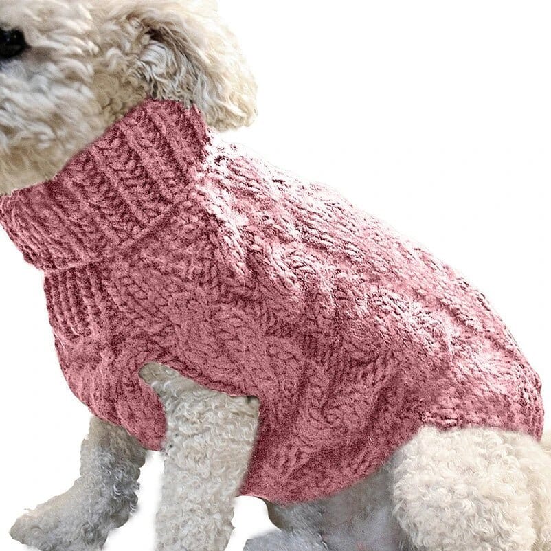 Stretchy knitted high-neck dog sweater in gray, perfect pet clothing for small to medium dogs in winter.