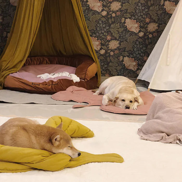 Durable pet comfort mat with elegant leaf pattern, a soft and washable pet blanket.