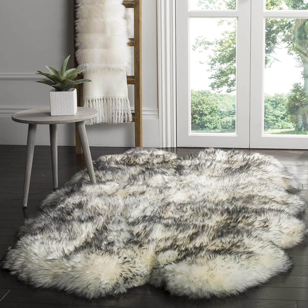 Soft-touch long pile faux fur area rug, providing comfort and a chic look to any space