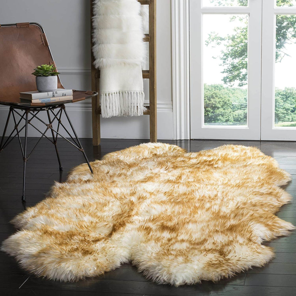 Fluffy long pile faux fur rug, designed for comfort and style in living or sleeping spaces