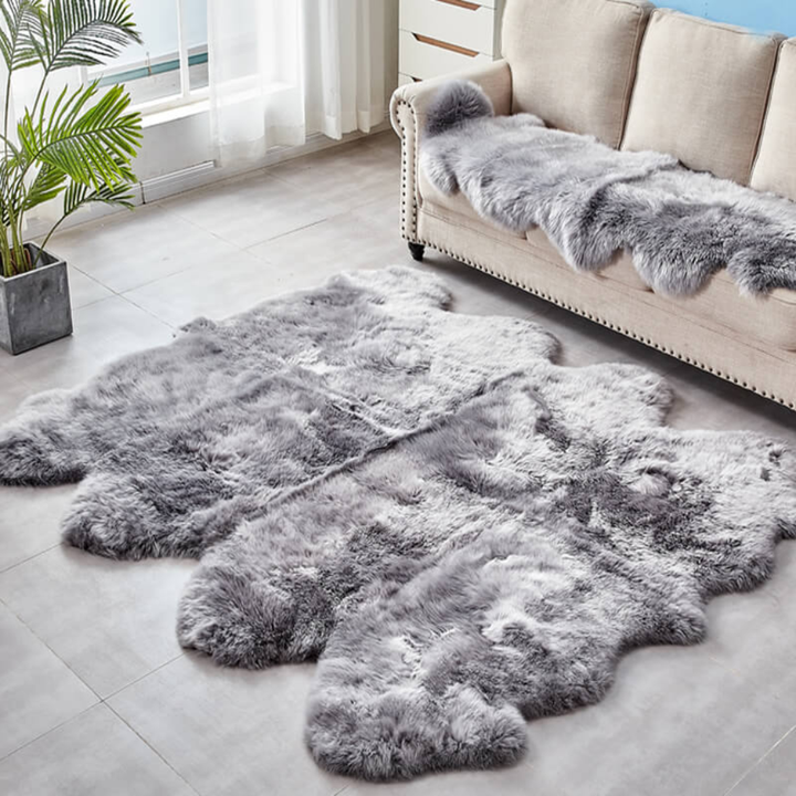 Elegant faux fur area rug with a deep long pile, enhancing any bedroom or living room