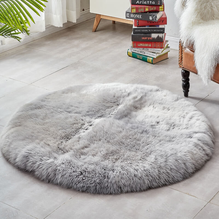 Plush long pile sheepskin-inspired rug, offering softness and modern home decor appeal
