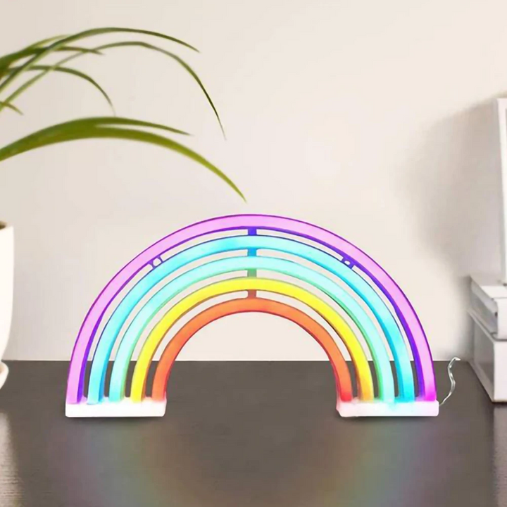 Cheerful LED rainbow night light for kids rooms & nurseries. Provides a soothing, colorful glow & relaxing ambiance.
