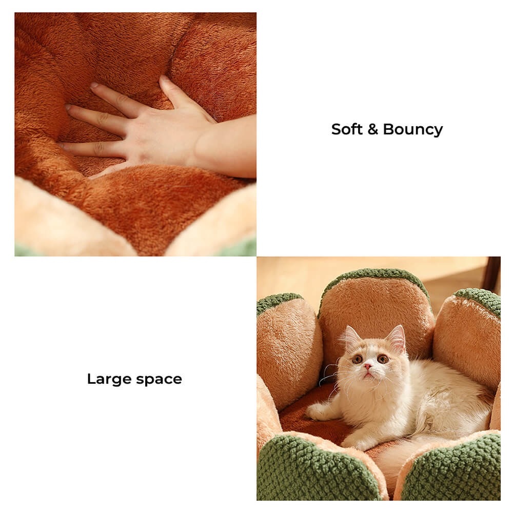 Soft washable pet bed for dogs & cats, featuring an enclosed cave design & cute cactus print