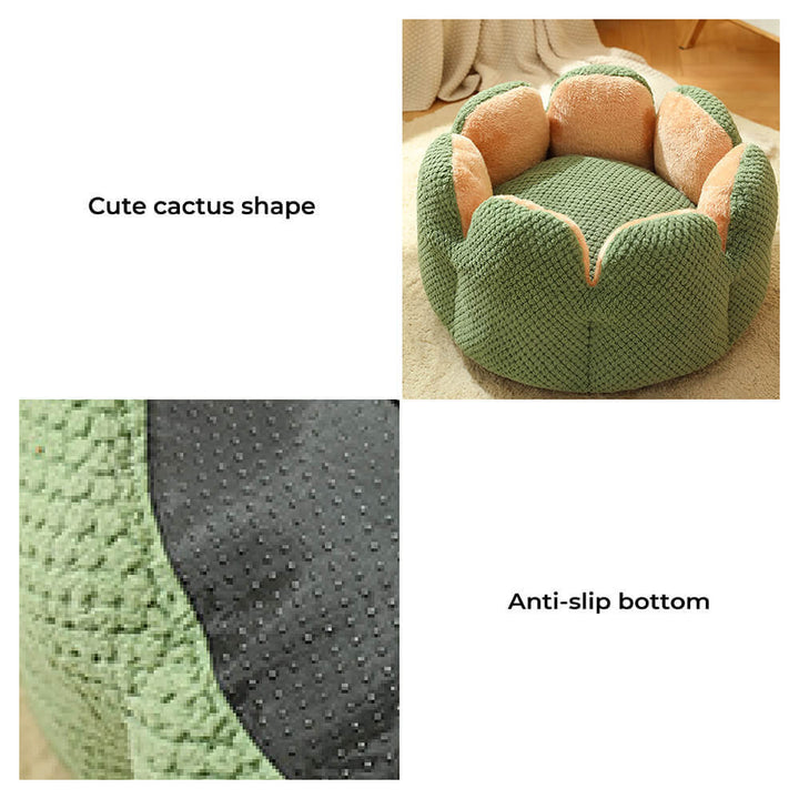 Unisex pet accessory: a plush, cozy pet bed with a vibrant cactus illustration on its exterior