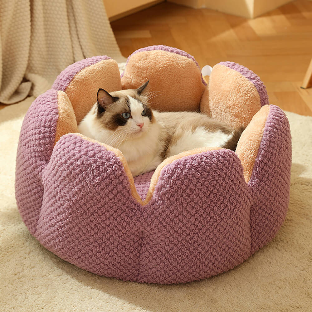 Pet bed with a playful cactus print, providing a comfortable and enclosed retreat for pets