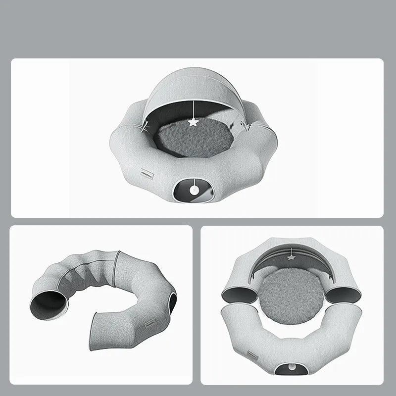 Warm cat bed/small dog bed, a pet house design with a removable roof & engaging play toy.