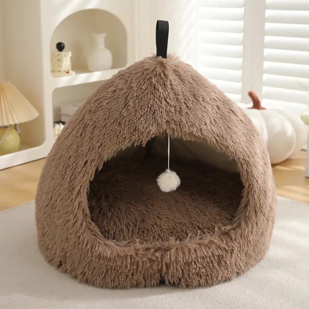 Cozy pet cave bed for cats & small dogs, dark gray, promoting restful sleep