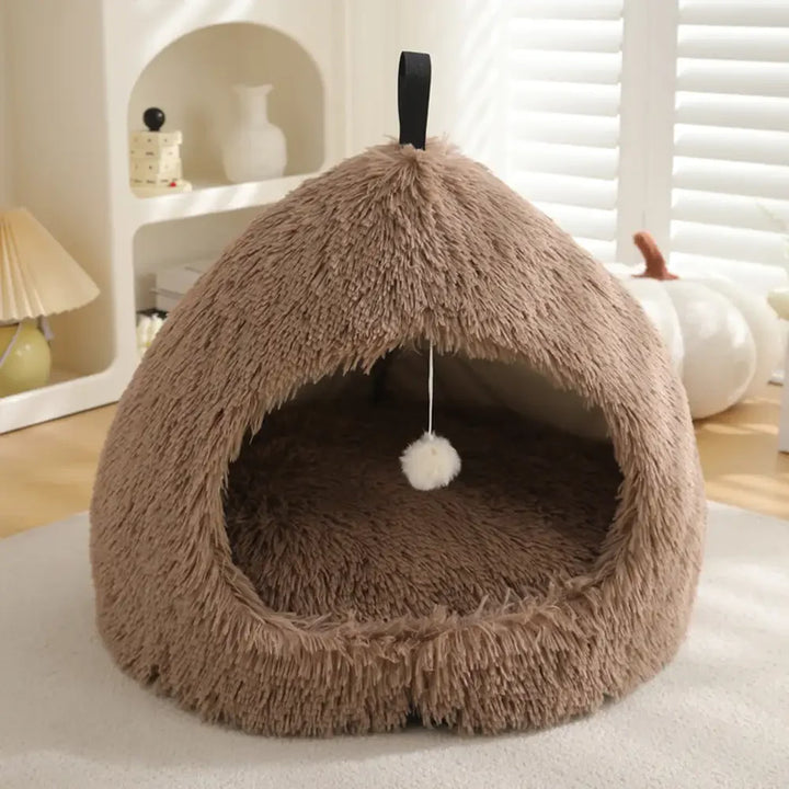 Cozy pet cave bed for cats & small dogs, dark gray, promoting restful sleep