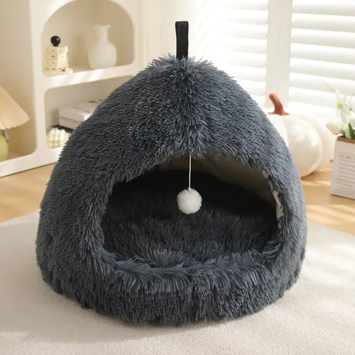 Plush washable pet bed cave, soft and secure for small pets seeking comfort
