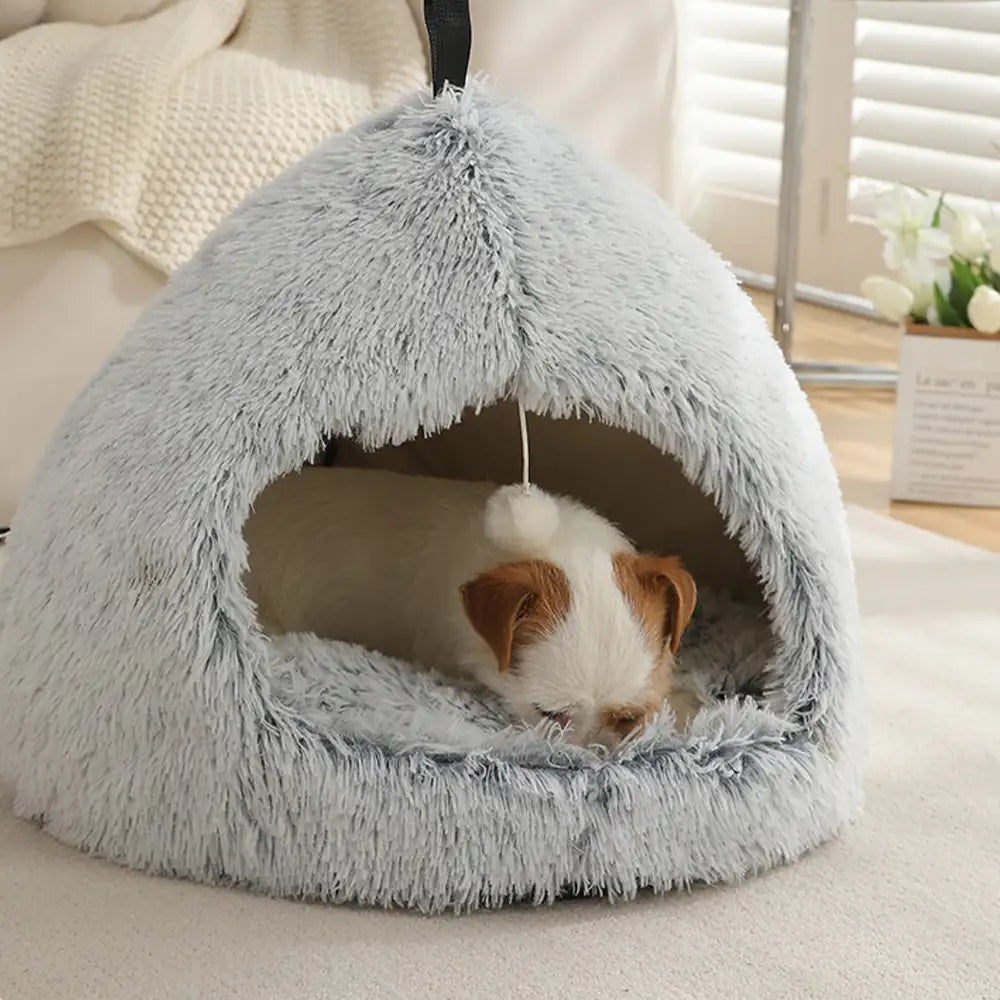 Soft cat hideaway bed in a cozy cave design, washable, perfect for small pets