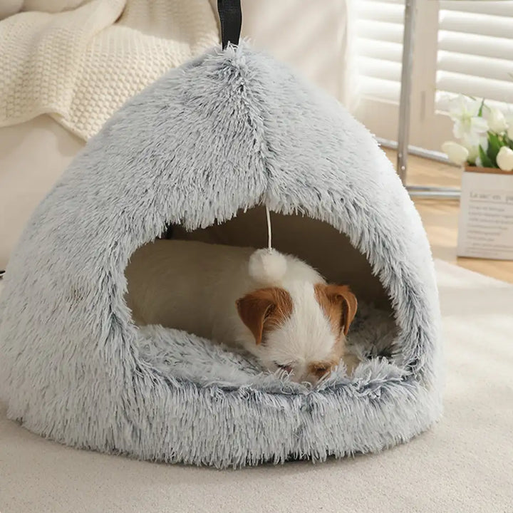 Soft cat hideaway bed in a cozy cave design, washable, perfect for small pets