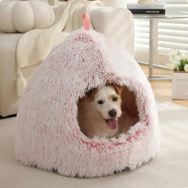 Plush pet cave bed, washable, designed for comfort for cats and small dogs