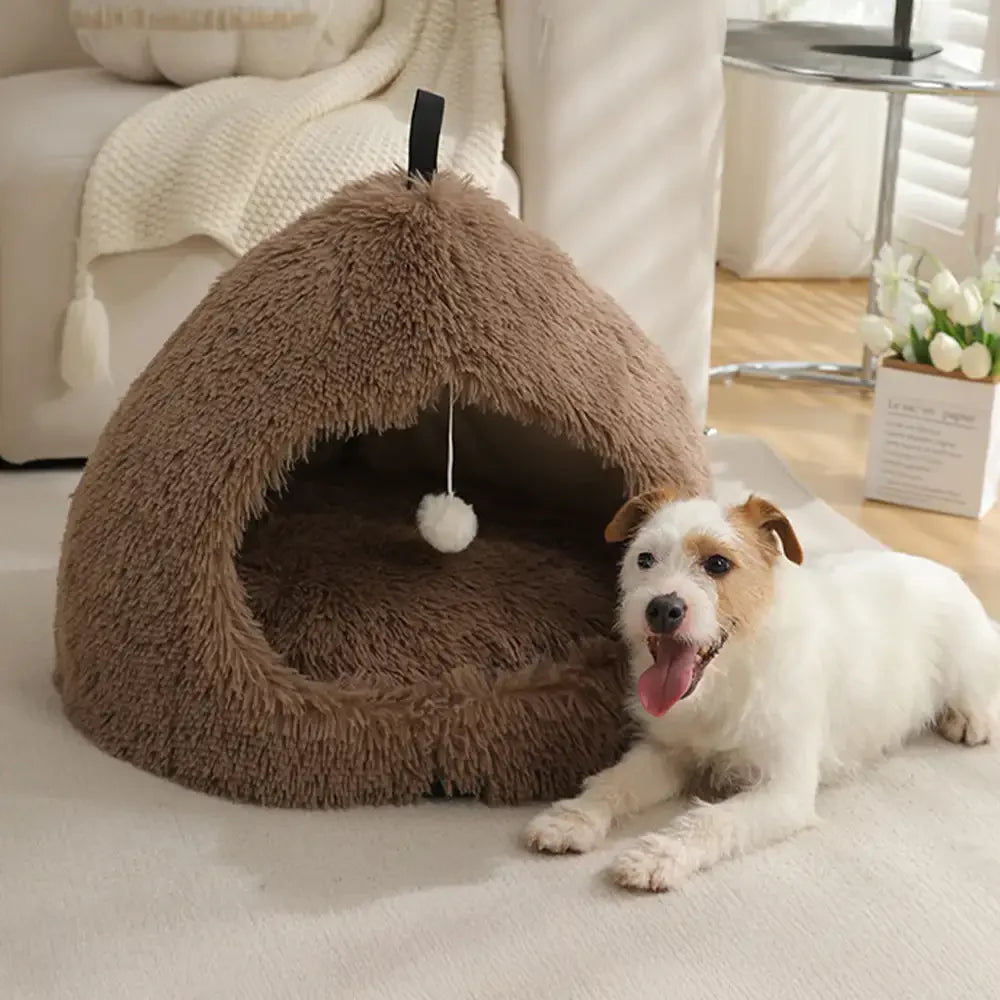 Gray cat bed cave, soft and cozy, offering a secure hideaway for feline friends