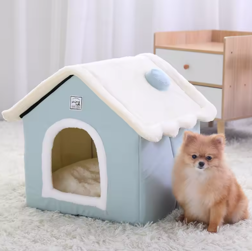 Cozy pet cave bed for dogs and cats, soft warm pet house, washable dark blue