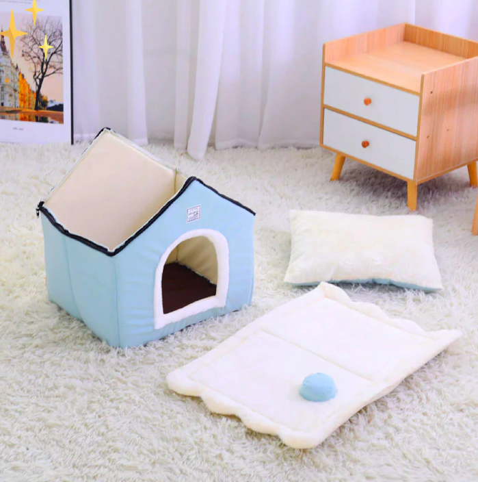 Plush dog bed & cat bed, a comfortable pet retreat for small animals, grey color