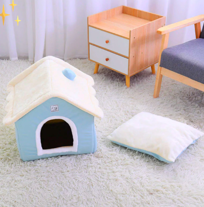 Comfortable pet retreat, a plush cave bed for dogs and cats in a neutral tone