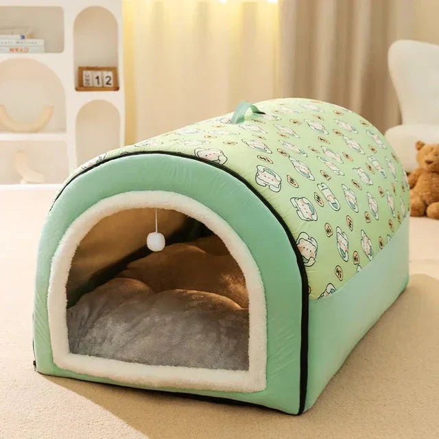 Enclosed pet cave bed for small dogs & cats, offering a cozy, washable den. A comfy sanctuary for small to medium pets.