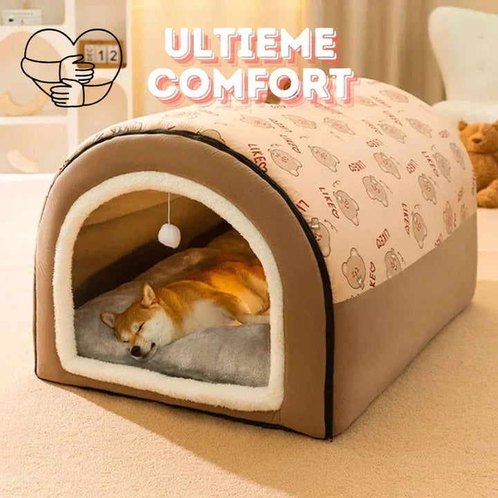Adorable print pet cave bed for cats & small dogs. A cozy, enclosed, washable sanctuary and comfy den for your beloved pet.