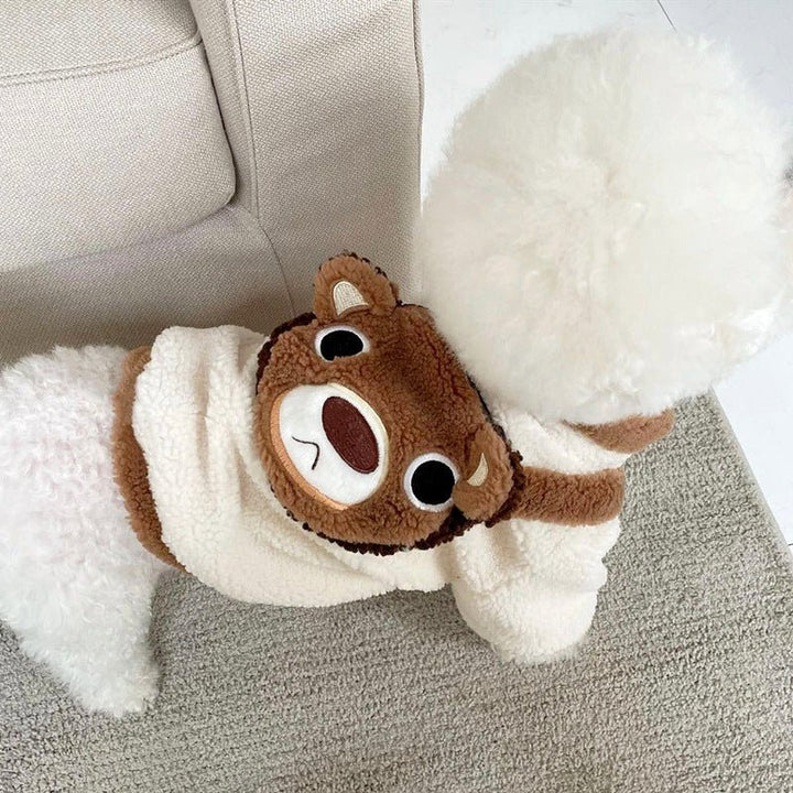 Small dog pet apparel: warm, machine washable pet hoodie, accented with an adorable bear mini bag.