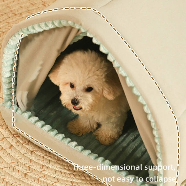Washable enclosed pet house, a cozy dog bed or cat bed with double curtains for anxiety relief
