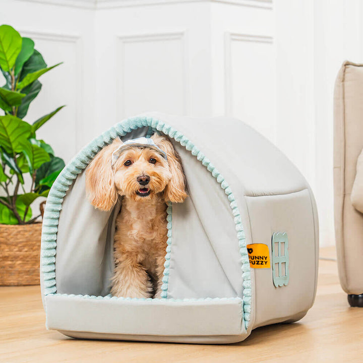 Comfortable pet furniture: enclosed dog bed with double curtains, perfect for small pets