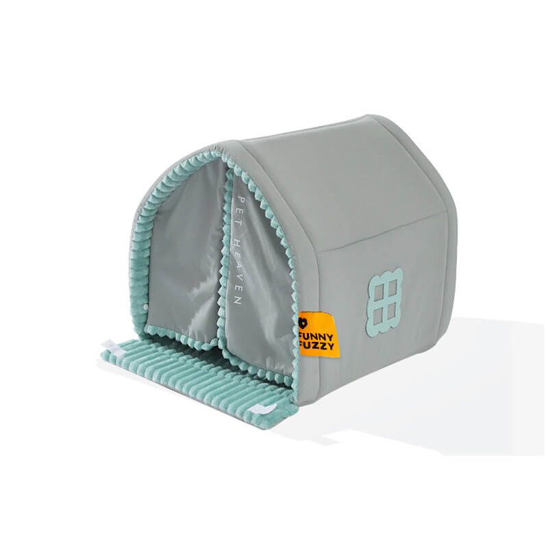 Stress-relief pet house with double curtains, a snug enclosed bed for dogs & cats