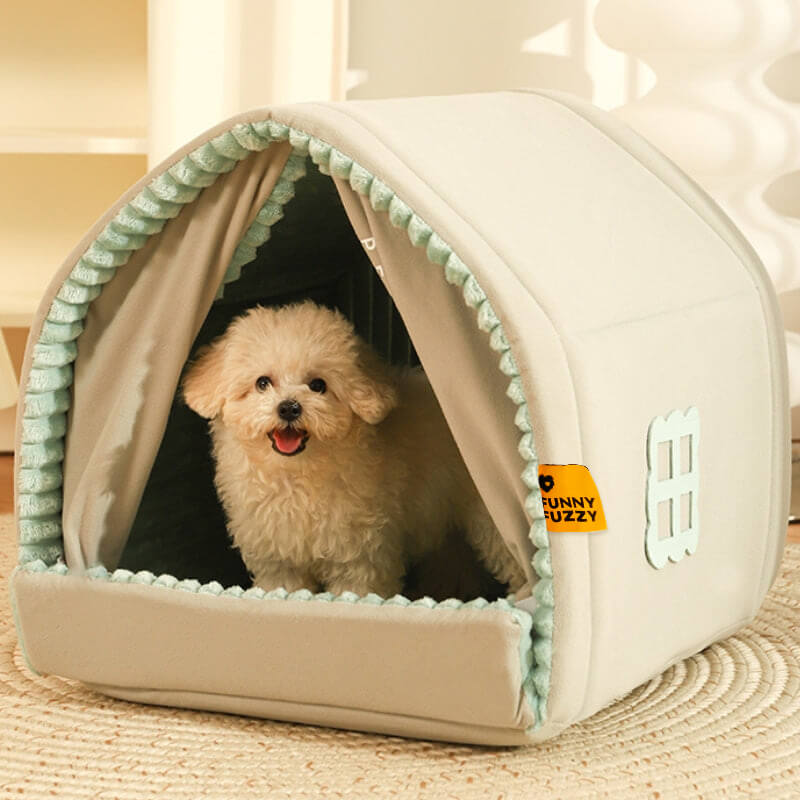 Small dog bed or cat bed: enclosed pet house with washable, double-curtain design