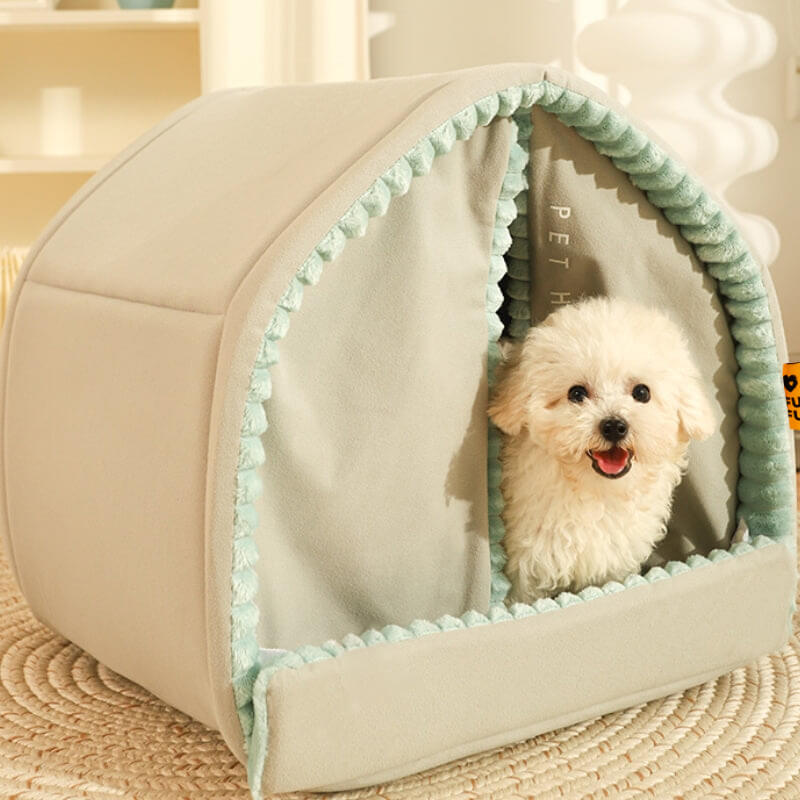 Pet furniture, cozy enclosed pet house with double curtains for a comfortable, private retreat