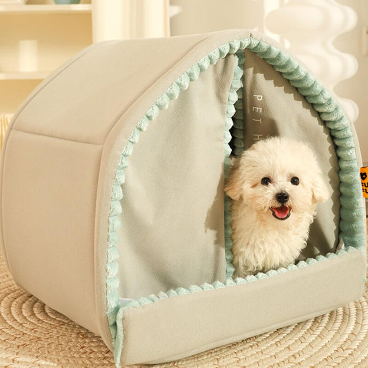 Pet furniture, cozy enclosed pet house with double curtains for a comfortable, private retreat