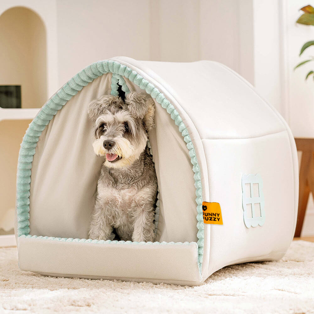 Double-curtained enclosed pet house, an ideal dog bed for small breeds, washable & comfy