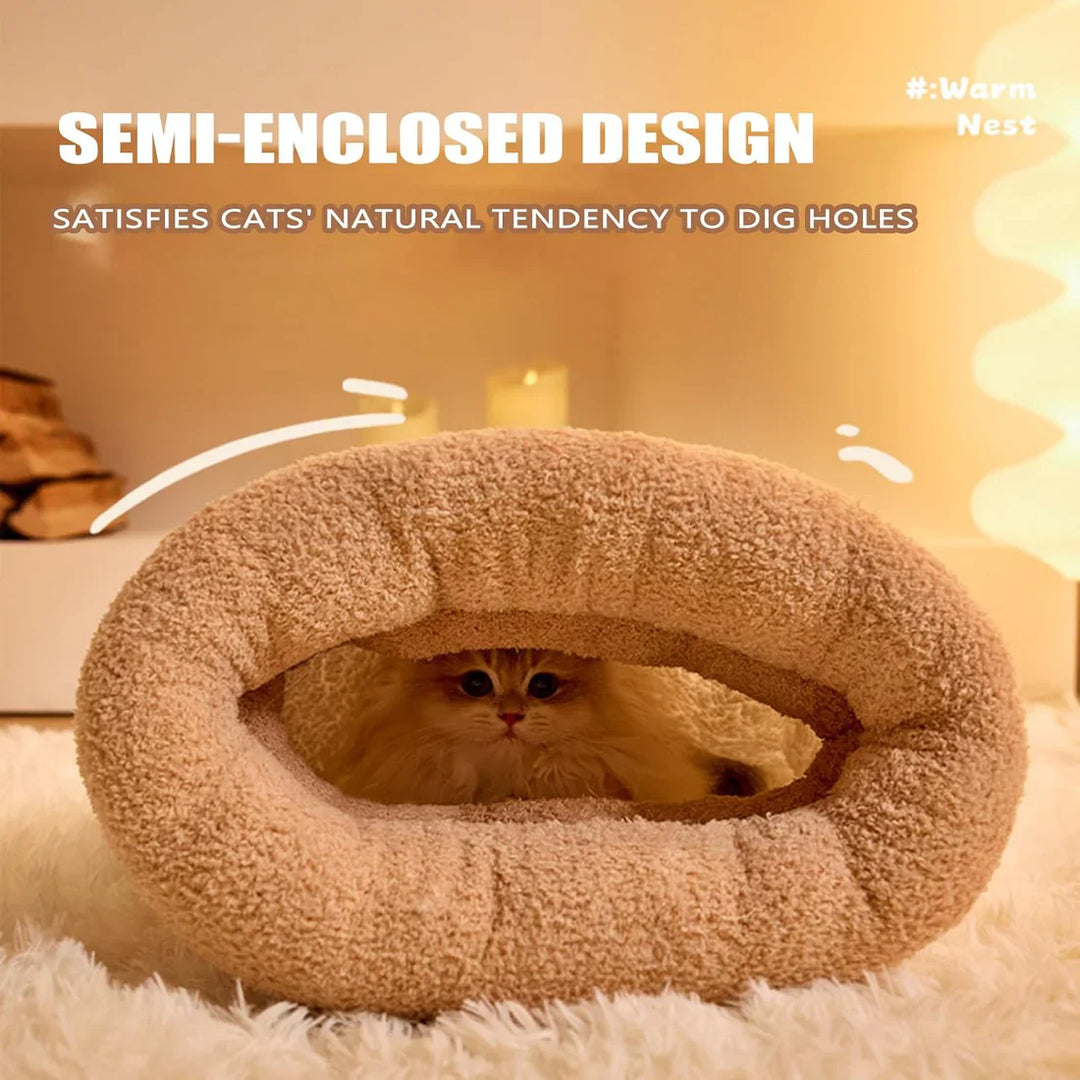 Pet supplies: front view of a cozy pet nest hooded bed, featuring a soft, inviting entrance for pets