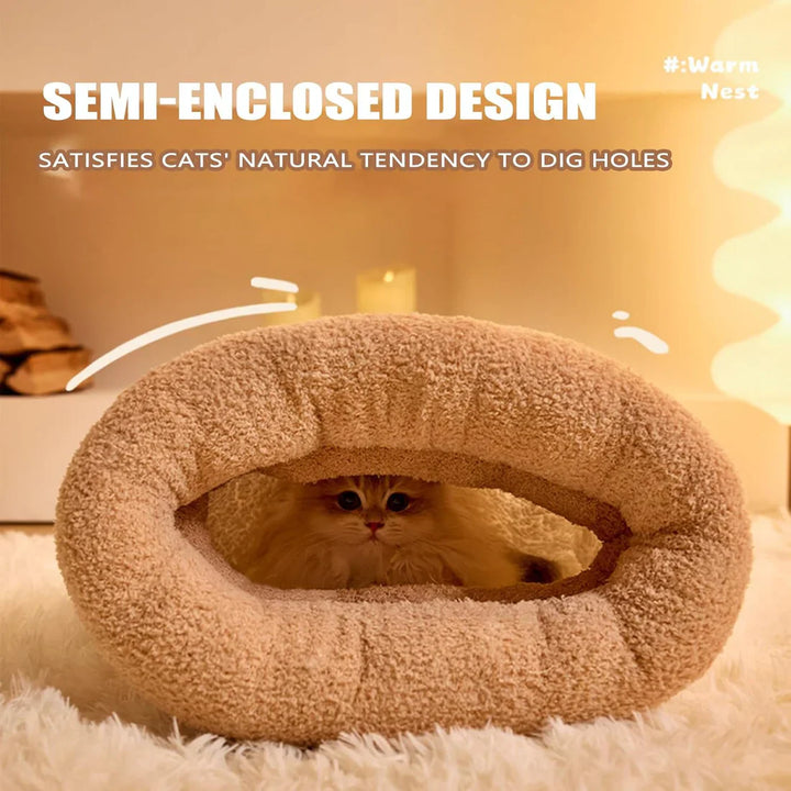 Pet supplies: front view of a cozy pet nest hooded bed, featuring a soft, inviting entrance for pets