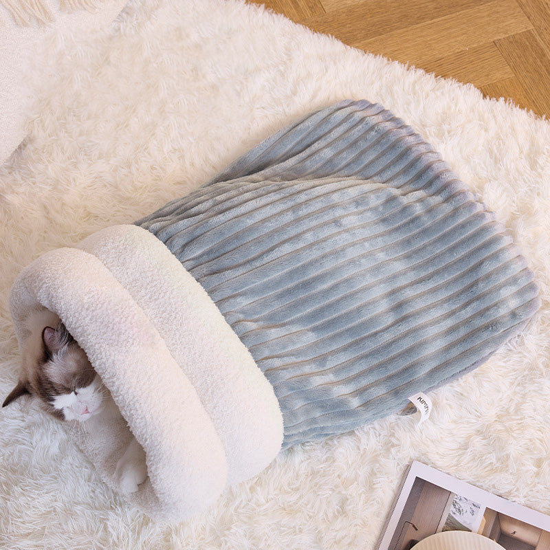 Sleeping bag pet bed: a cozy pet nest hooded bed providing an enclosed, warm space for small dogs