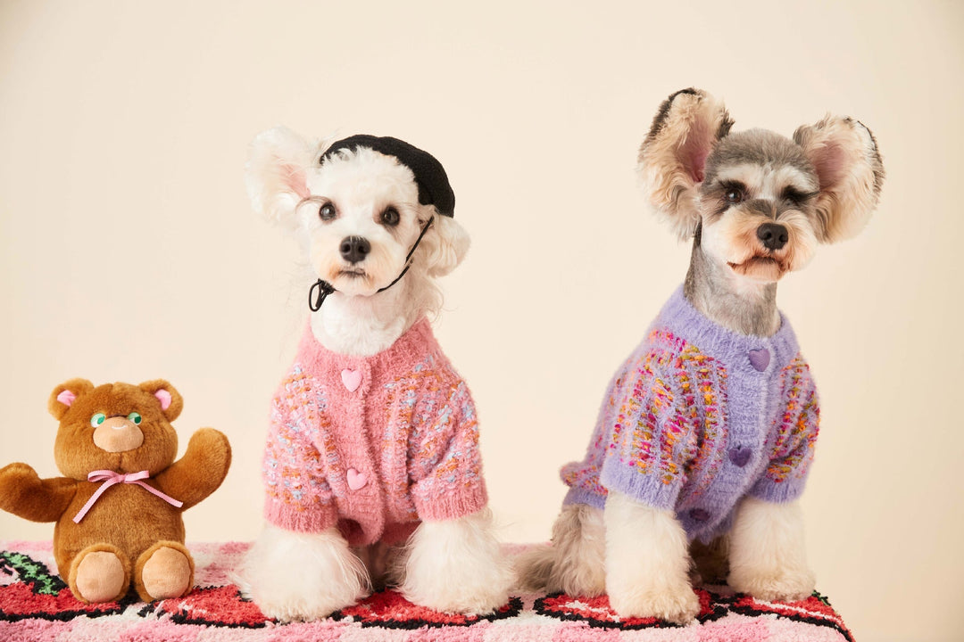 Brown Pet Plush Fleece Dog Sweater with knitted trim, warm cozy dog clothes for small pets