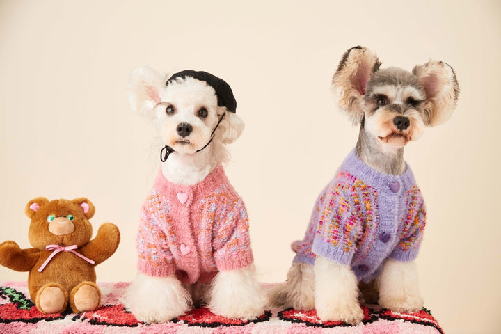Brown Pet Plush Fleece Dog Sweater with knitted trim, warm cozy dog clothes for small pets